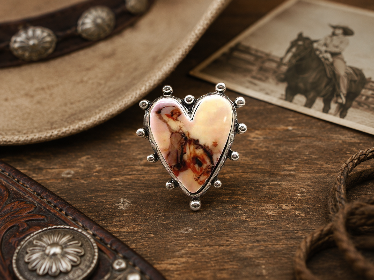 Western Heart Shape Portrait Cuff Ring