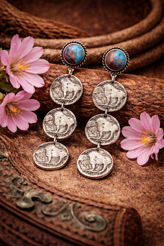 Buffalo Coin Turquoise Earrings