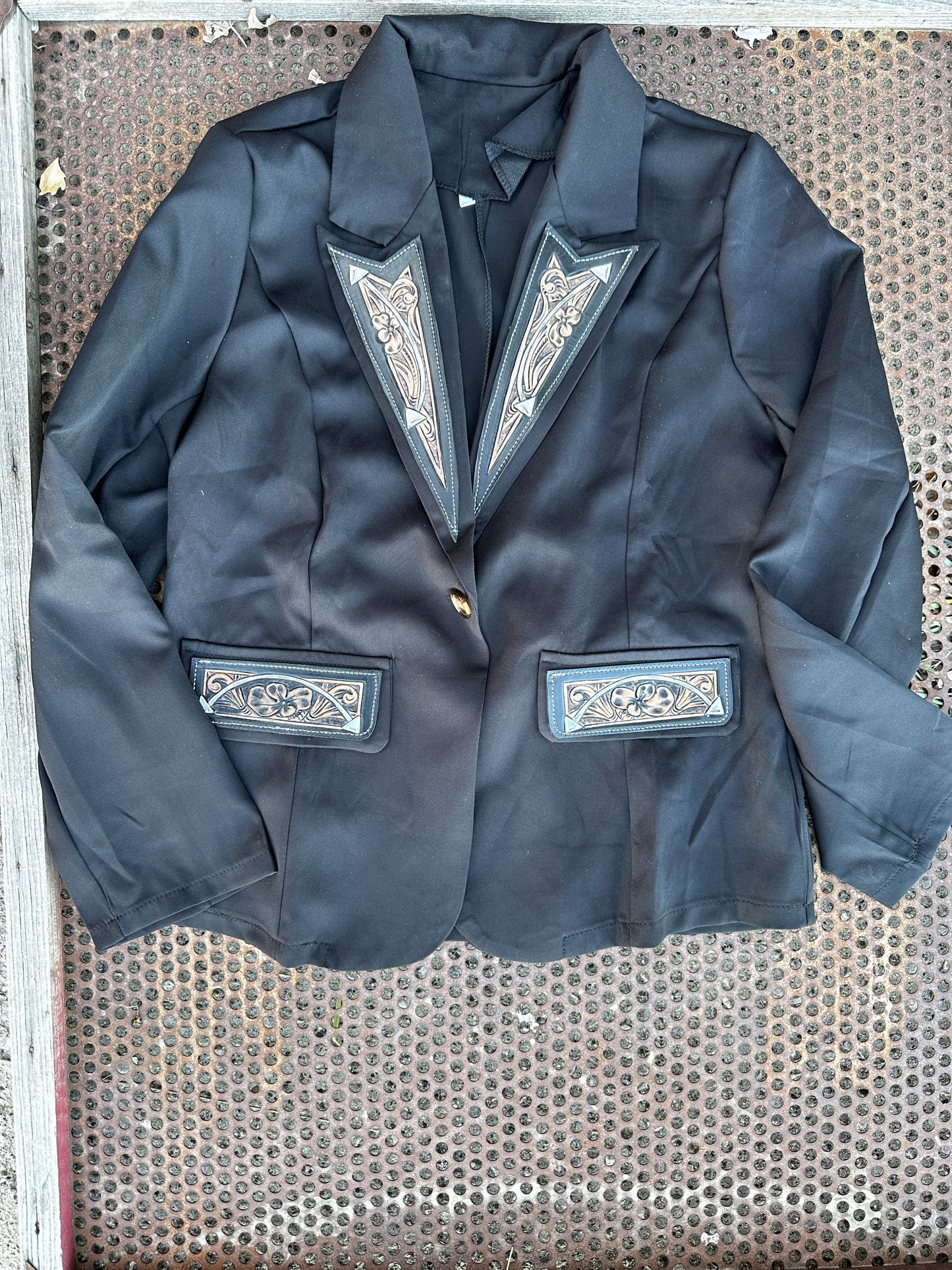 Classic Arrow Hand-Tooled Leather Lapel Blazer — One of a Kind