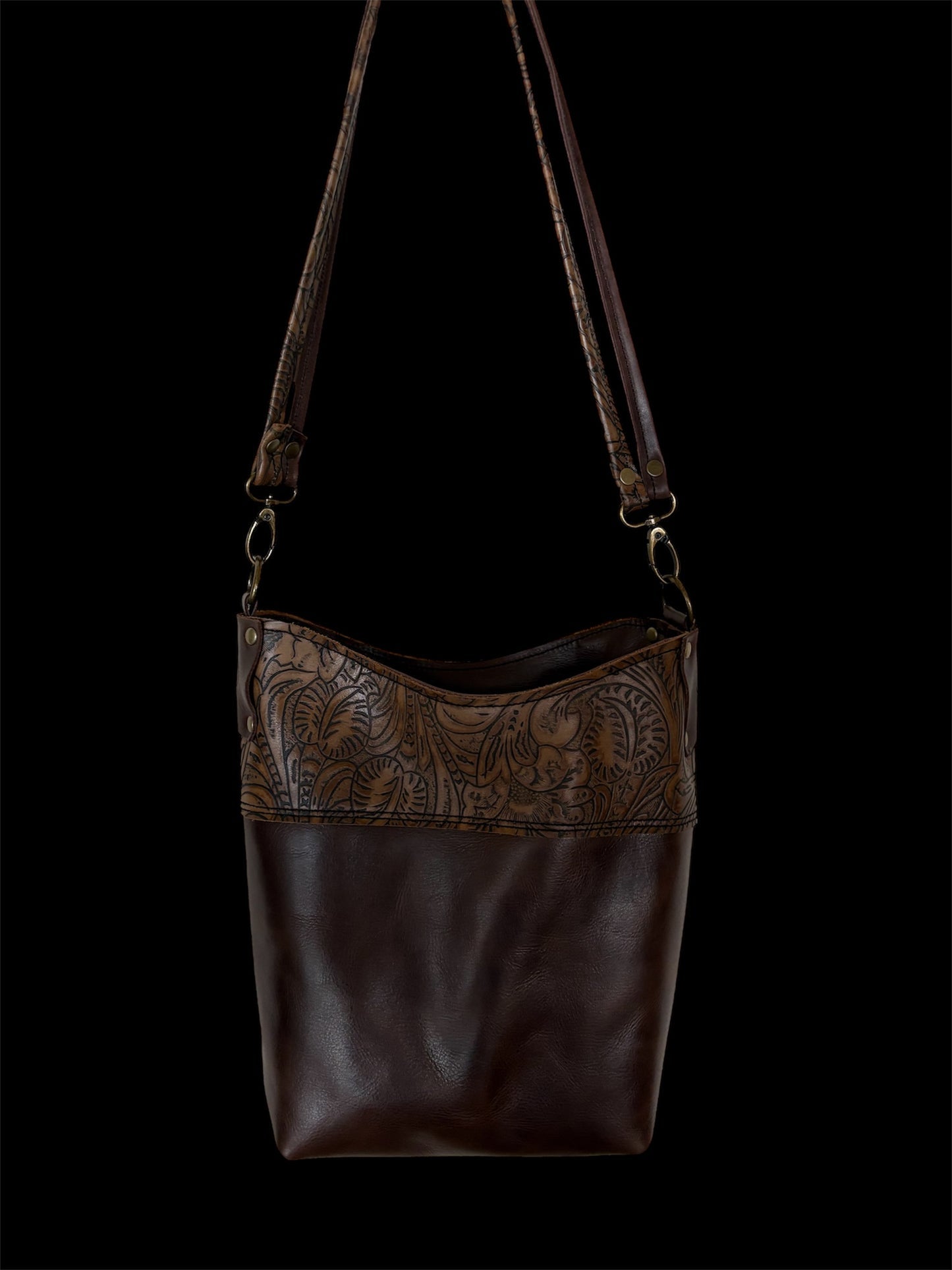 Twisted R Ranch - Western Floral and Vintage Brown Bucket Bag #4007
