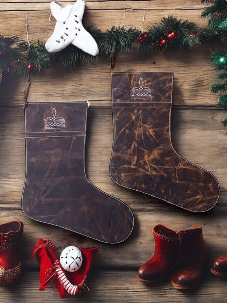 2pc Bootstitch Christmas Stockings Rustic Leather