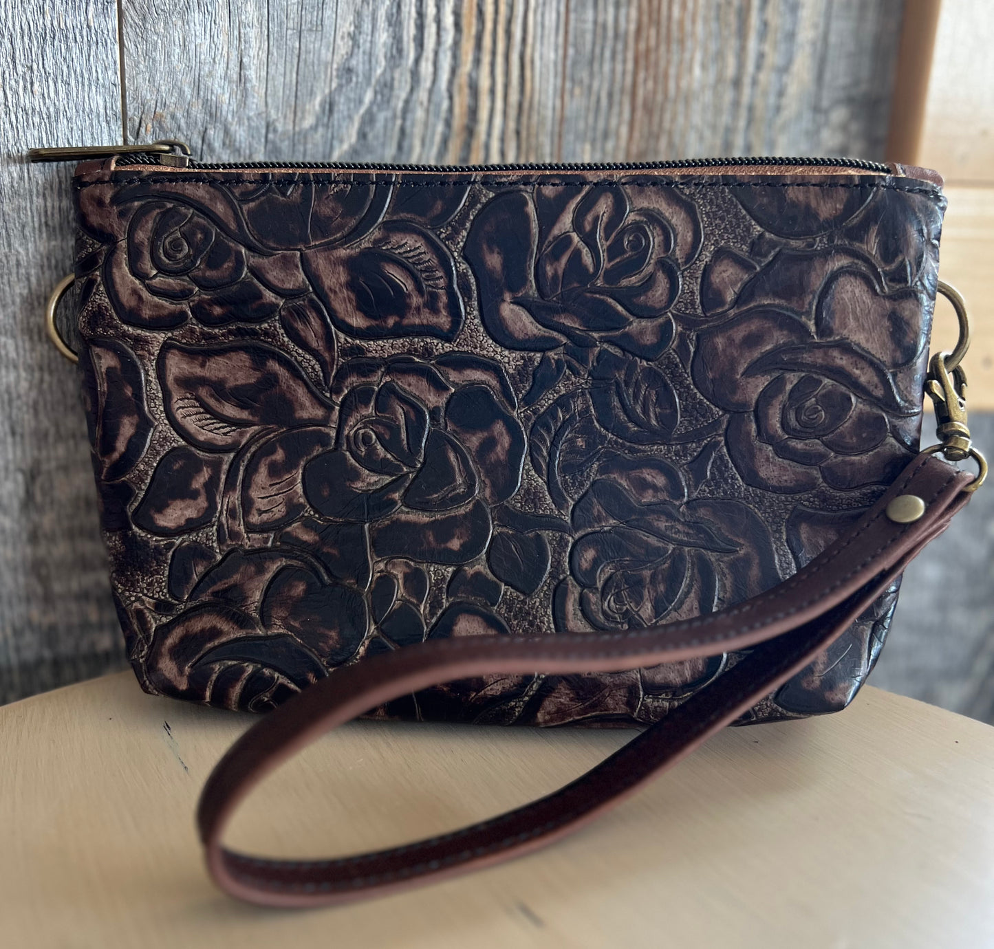 Twisted R Leather - Crossbody Chain Wristlet & Fanny Roses #4008