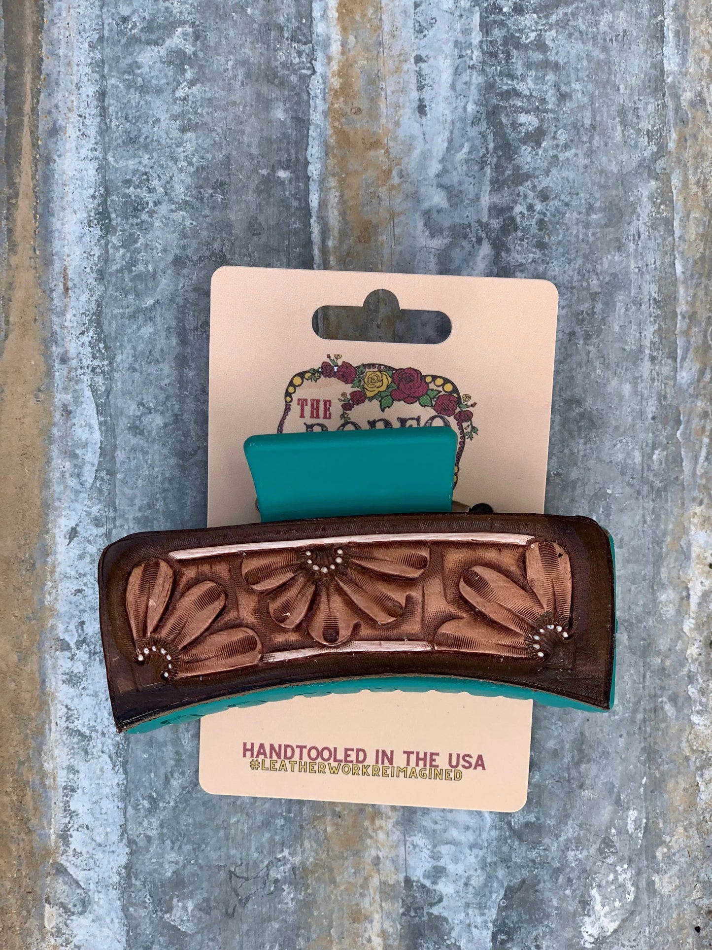 Hand-Tooled Daisy Leather Hair Clip — Large