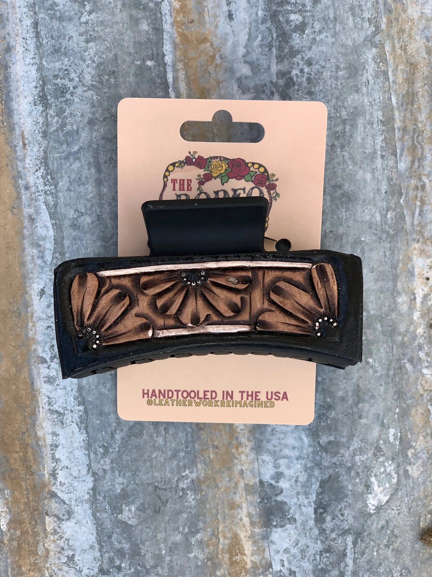 Hand-Tooled Daisy Leather Hair Clip — Large