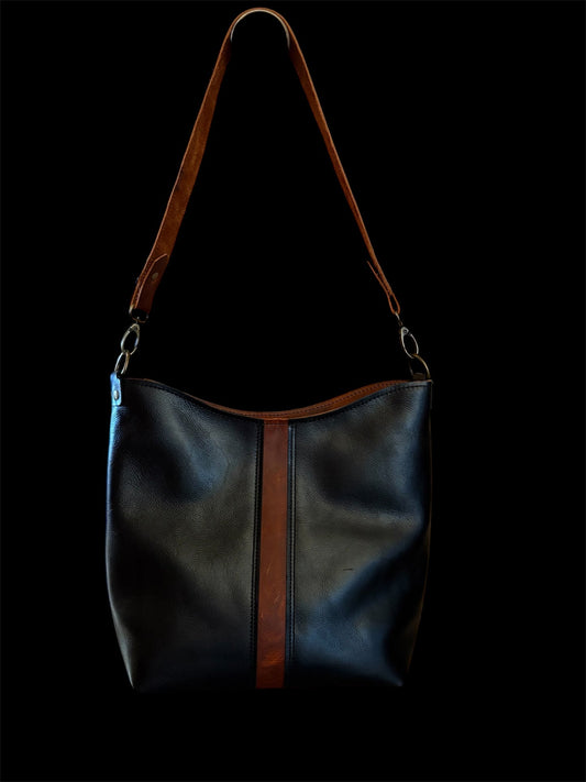 Black and Cognac Shoulder Bag #4000-Twisted R Leather