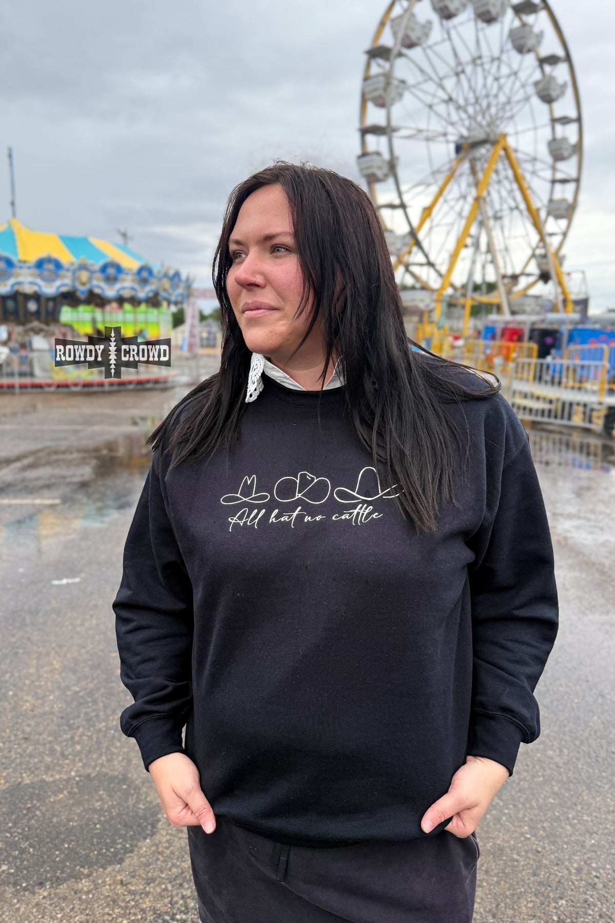 All Hat, No Cattle Black Graphic Sweatshirt | XS–2XL 🤠