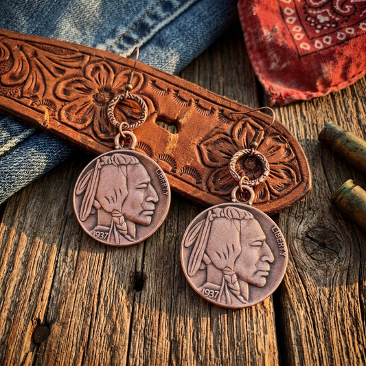 Copper Indian Buffalo Head Earrings