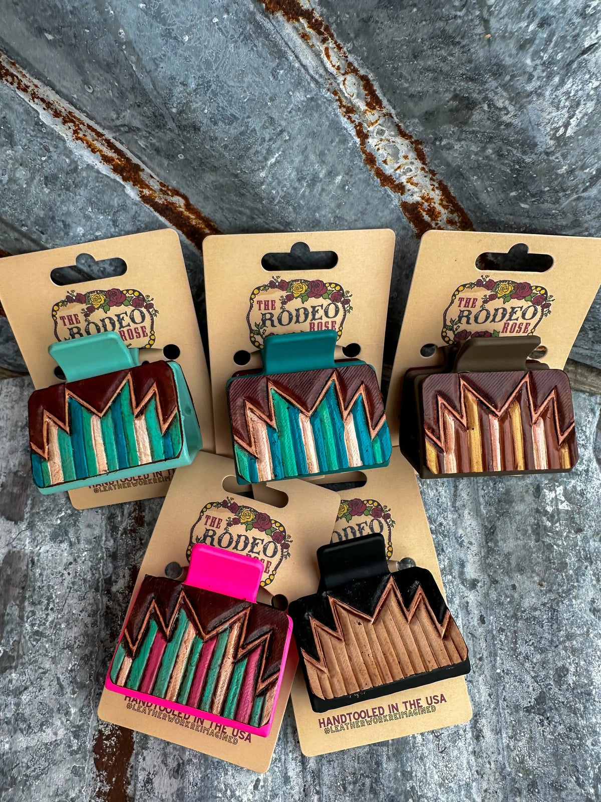 Small Southwest Hand-Tooled Leather Hair Clip