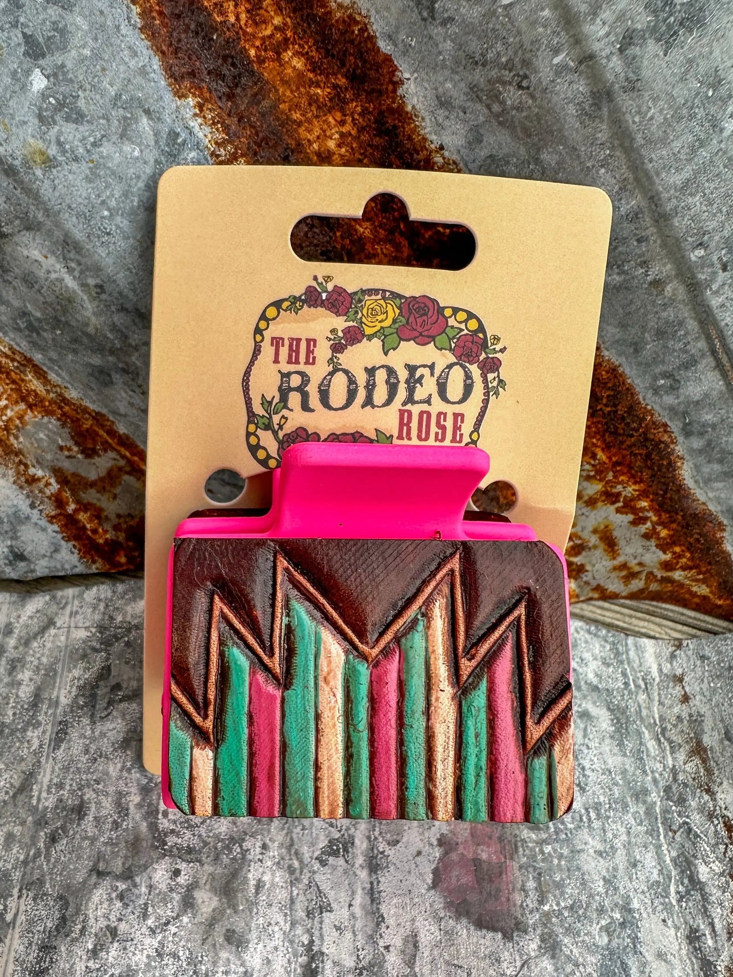 Small Southwest Hand-Tooled Leather Hair Clip