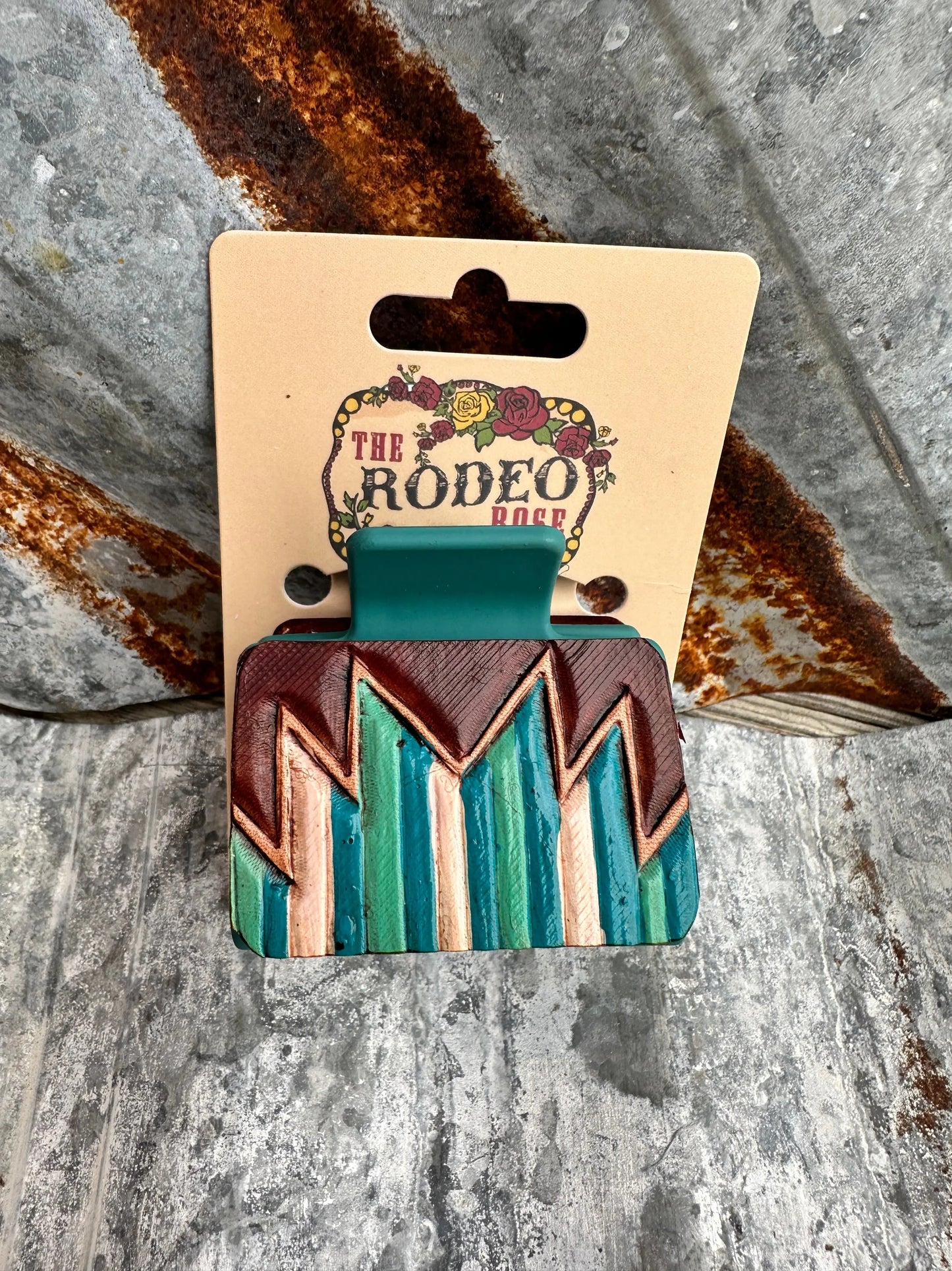 Small Southwest Hand-Tooled Leather Hair Clip