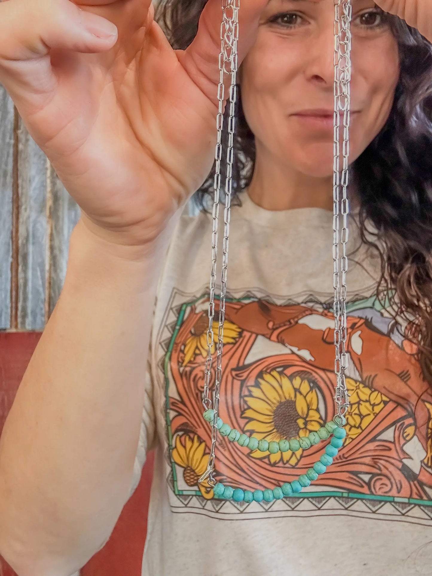 The Annie Bar Necklace — Petite Turquoise Beads