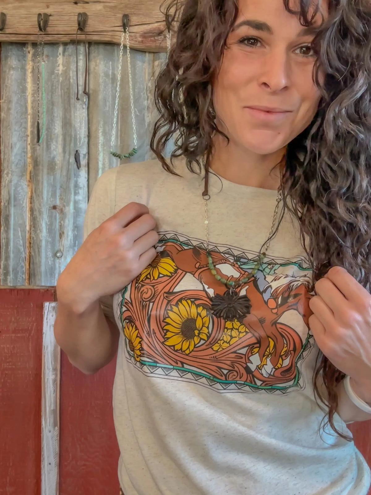 The Mabel Necklace — Green Turquoise & Hand-Tooled Daisy Pendant