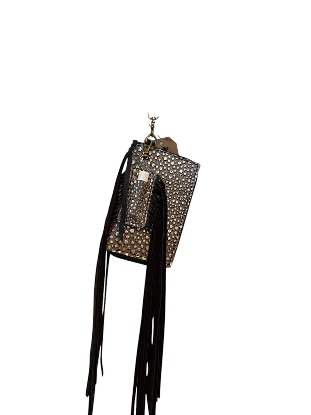 Zigrino Silver Clutch Wallet Set – Double-Zip Wallet with Fringe Lip Balm Holder & Turquoise Wrist Strap