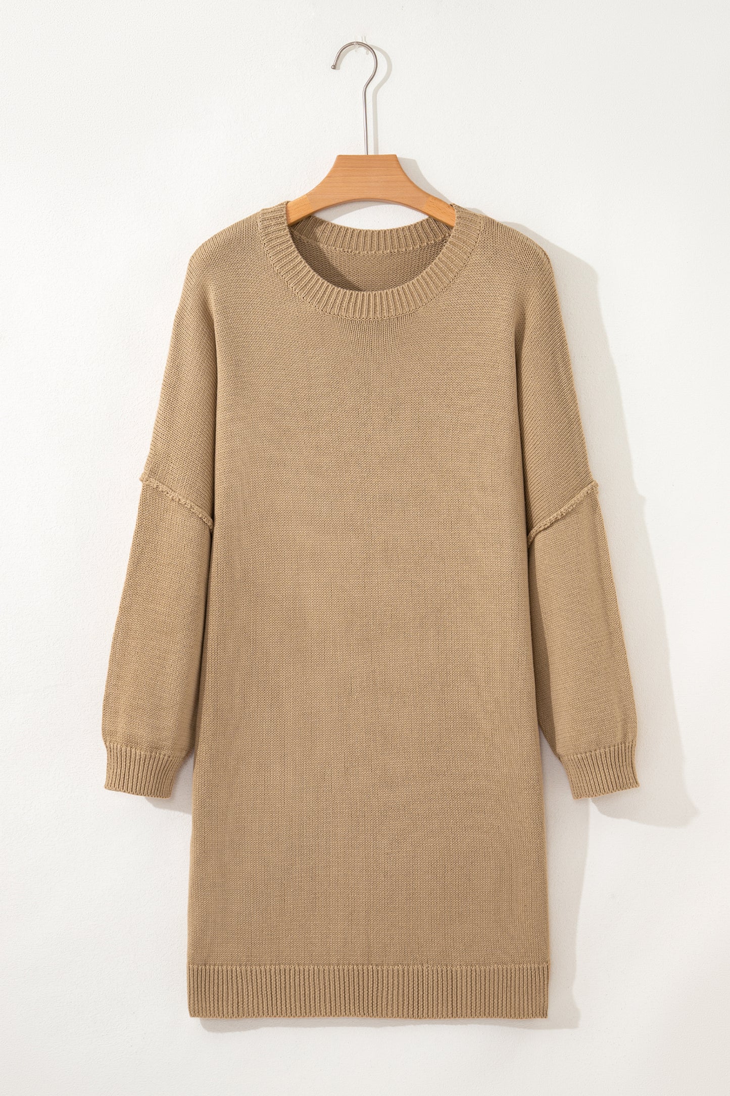 Pale Khaki Exposed Seam Oversize Sweater Mini Dress 🤎✨