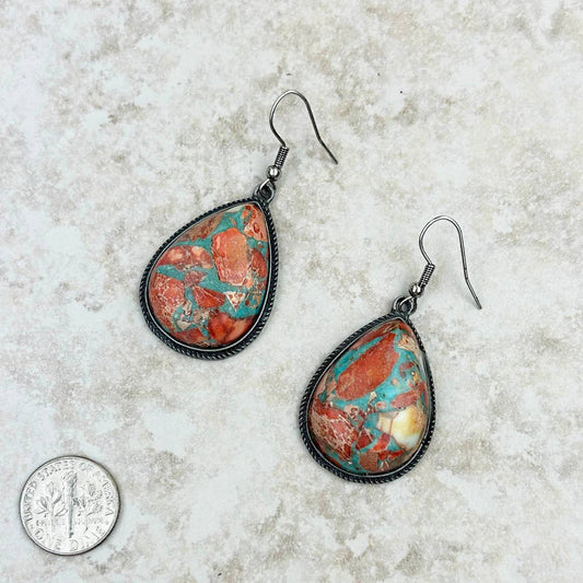 Oyster Copper Turquoise Teardrop Dangle Earrings