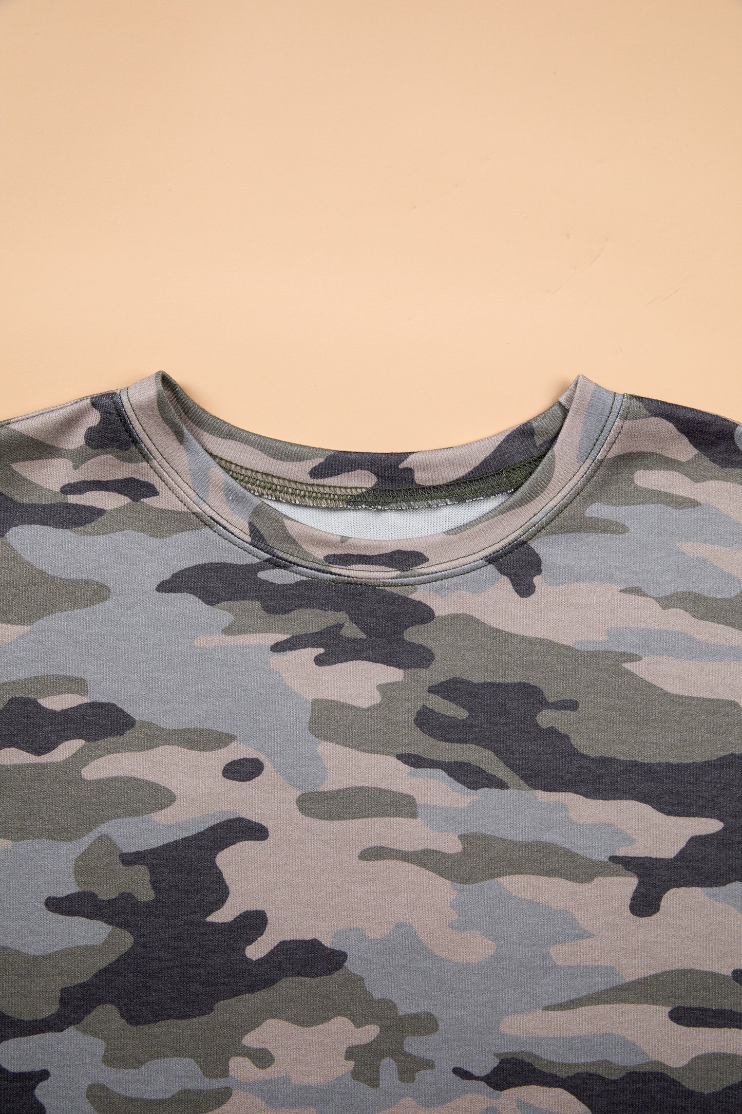Green Camo Print Relaxed Long Sleeve Blouse 1X–4X