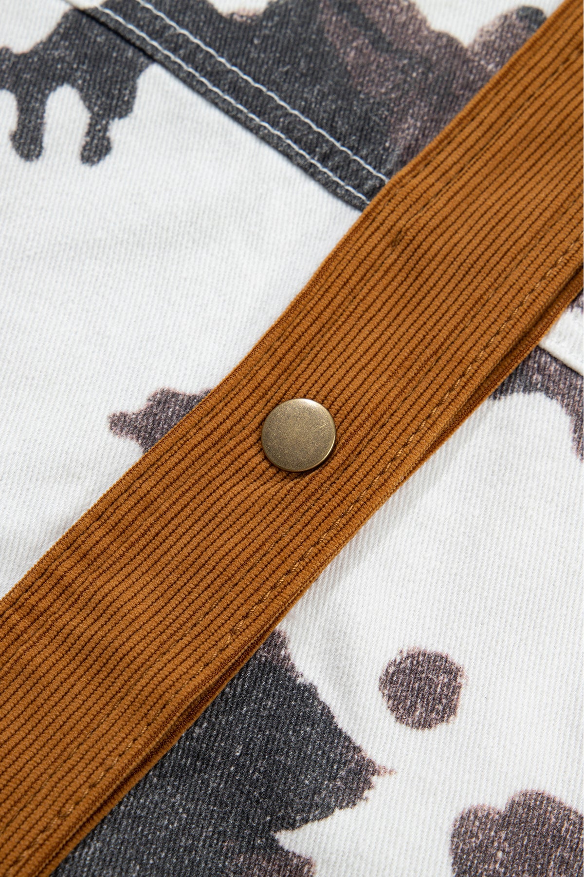 Western Cow Print Corduroy-Trim Denim Jacket