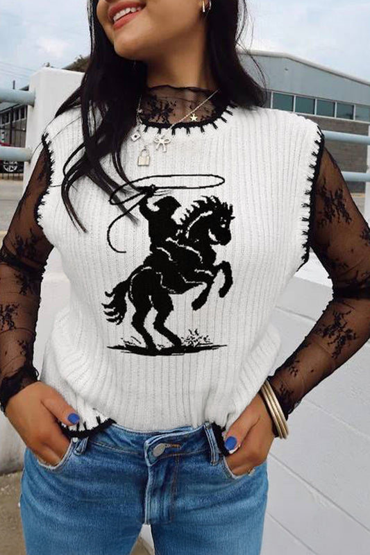 White Rodeo Cowboy Contrast Trim Sweater Vest