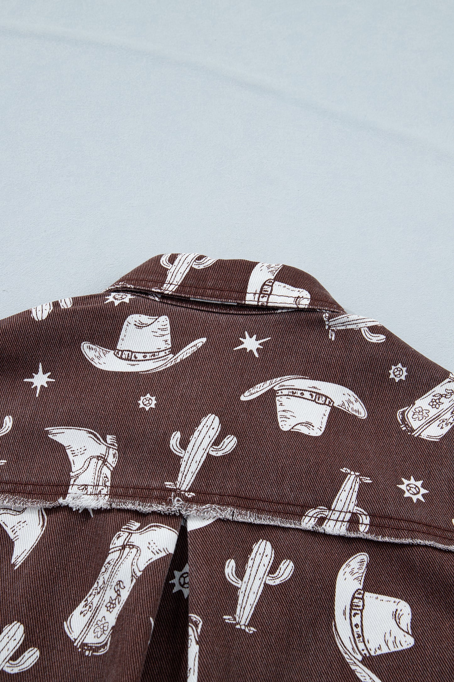 Brown Cowgirl Print Raw Edge Denim Dress