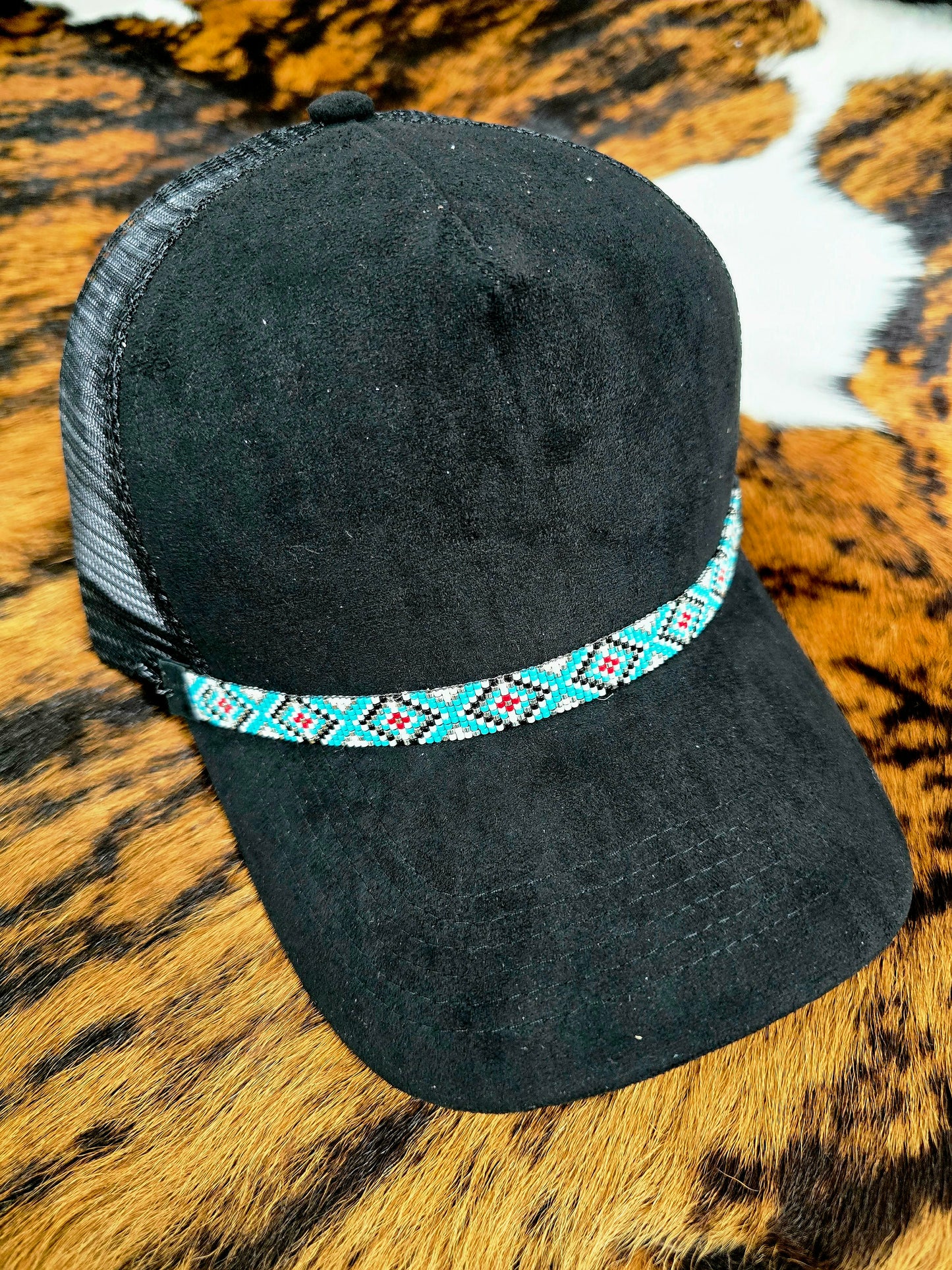 Faux Suede Ball Cap with Removable Hand-Beaded Hat Chain 🤠✨