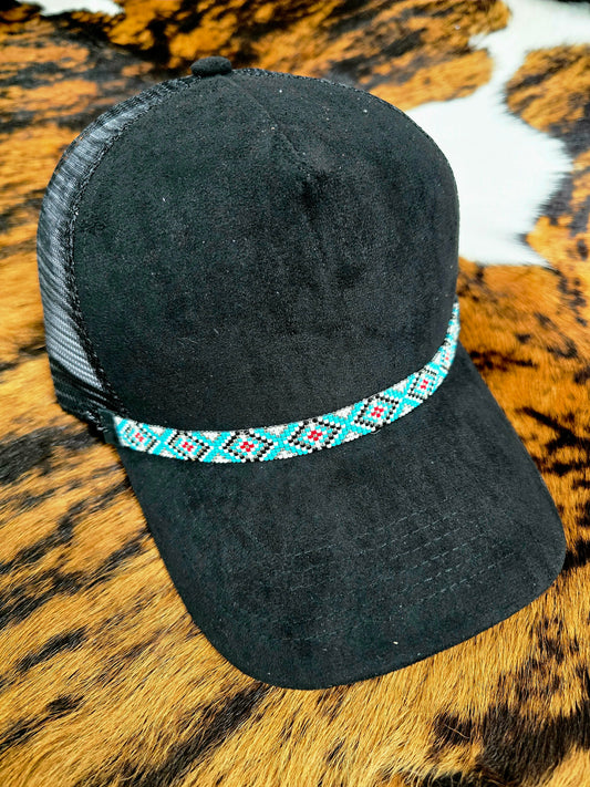 Faux Suede Ball Cap with Removable Hand-Beaded Hat Chain 🤠✨