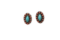 Elongated Turquoise and Corral Post Earring