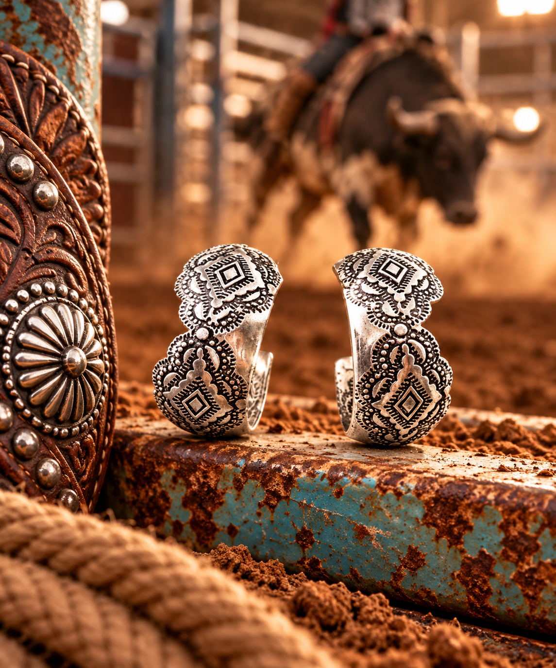 Western Etched Hoop Earring