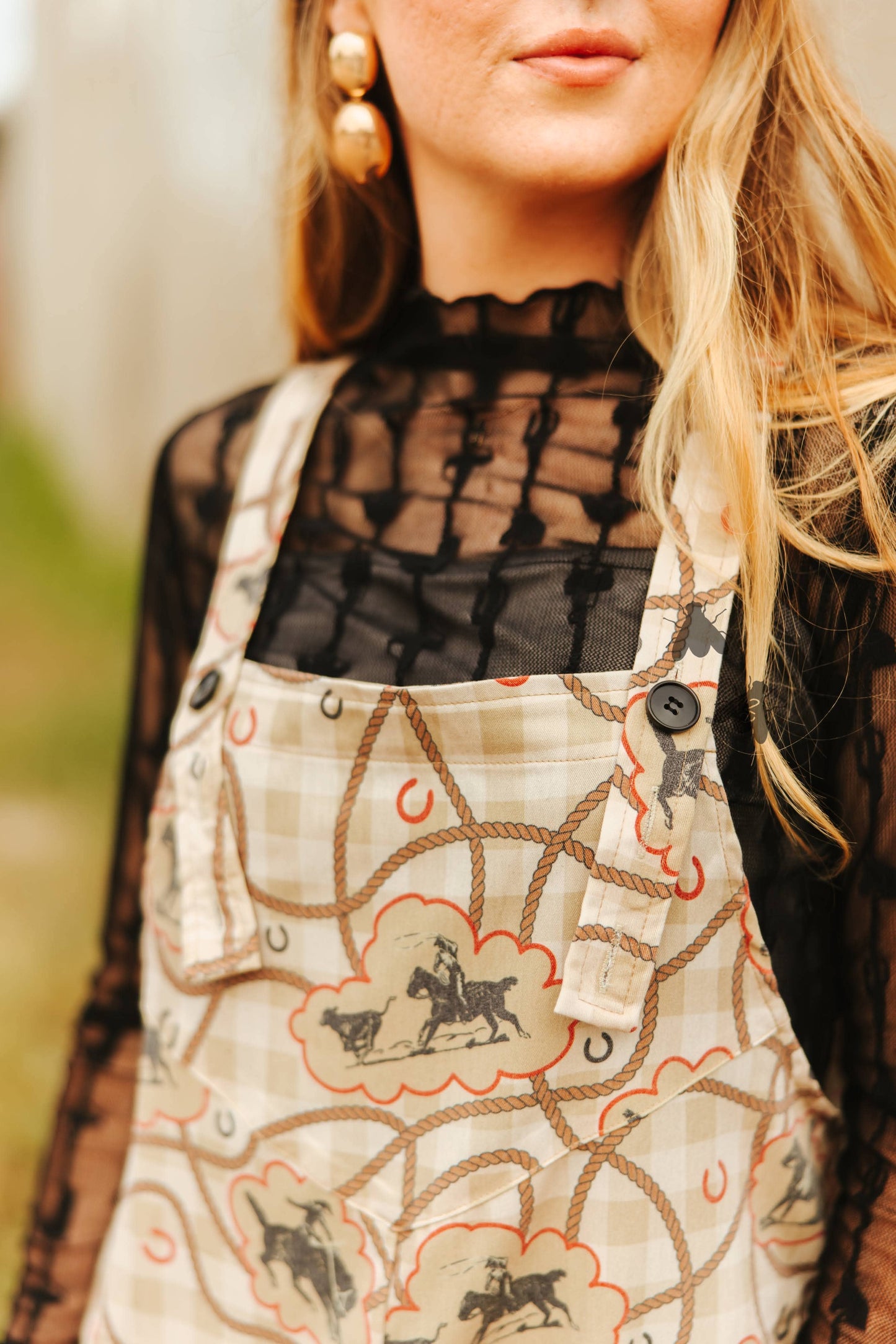 Western Print Adjustable Strap Romper