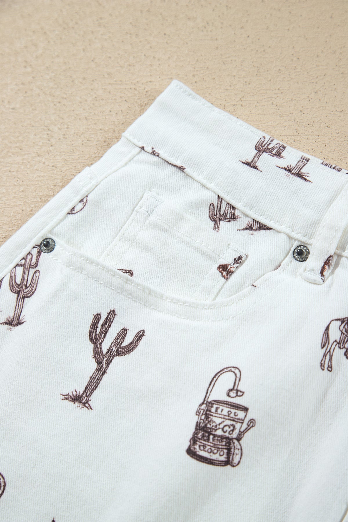 White Western Cactus, Horse & Bull Denim Skirt
