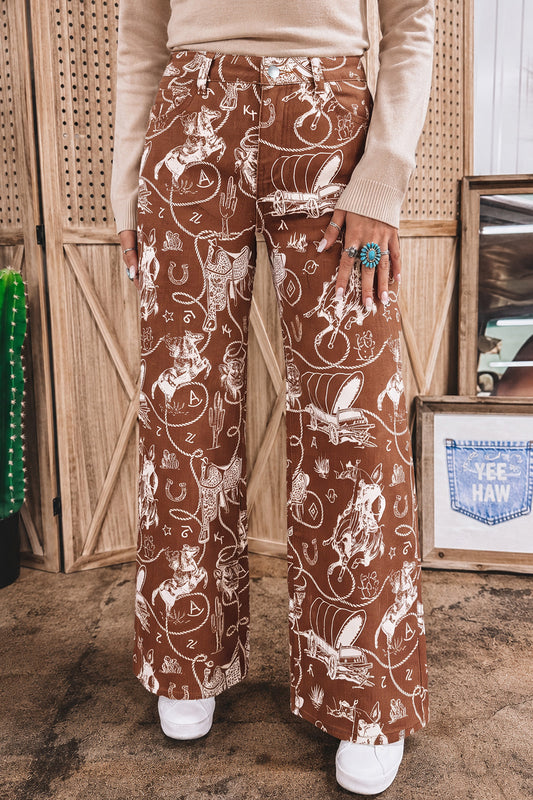 Western Print Wide-Leg Jeans — 2 Prints