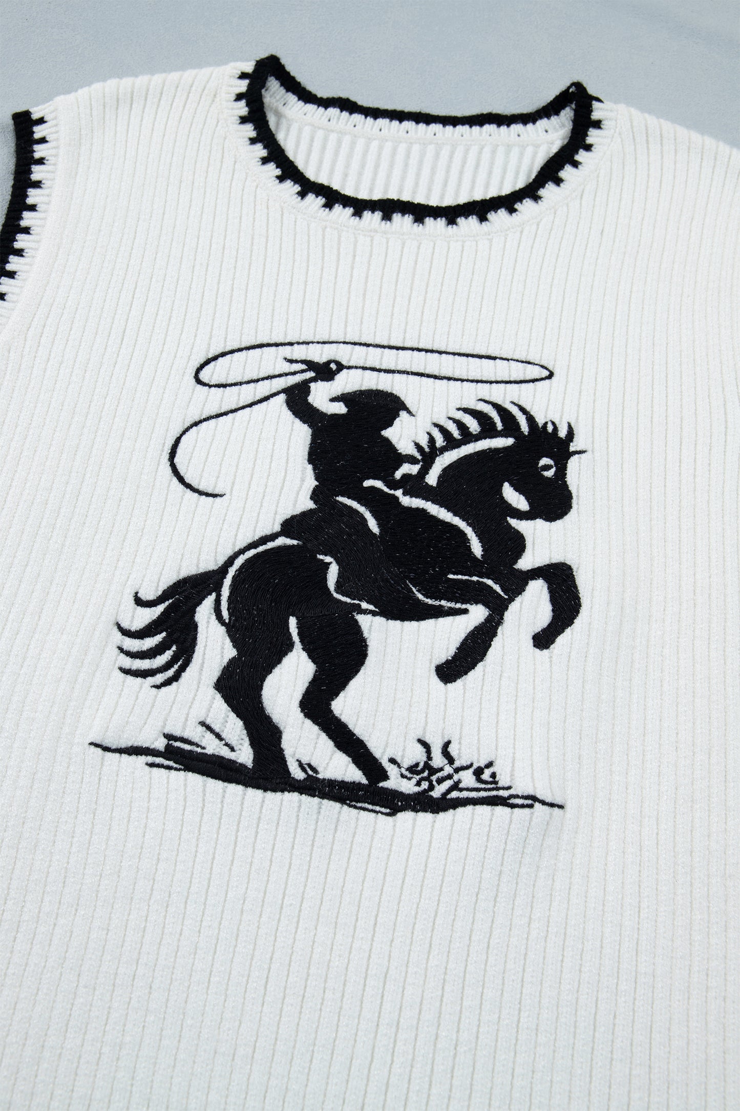 White Rodeo Cowboy Contrast Trim Sweater Vest
