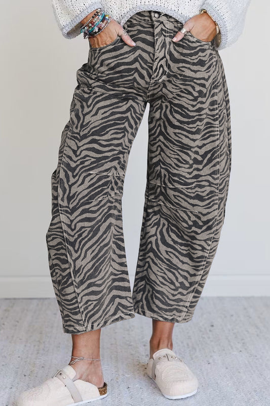 Gray Zebra Stripe Wide Leg Jeans 🐾✨