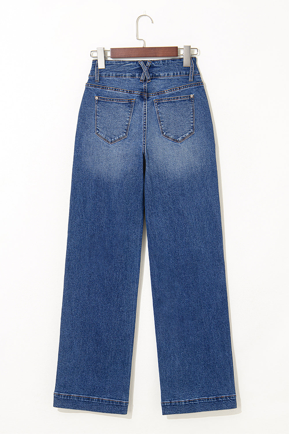 Double Button Zip Fly Straight Leg Jeans
