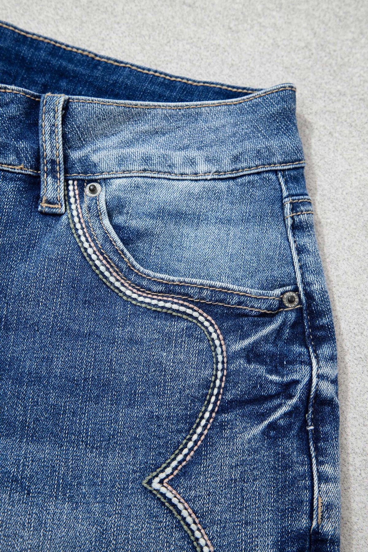 Blue Western Embroidered Flare Jeans