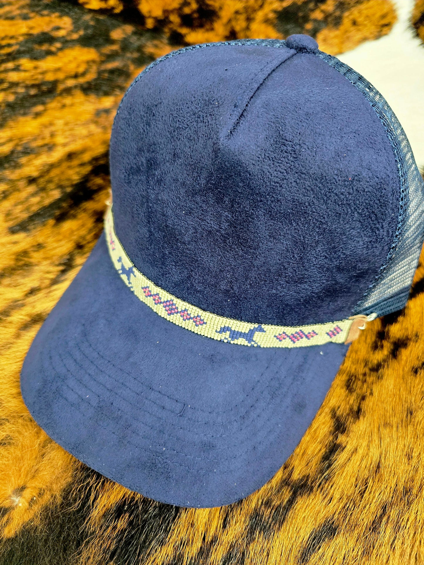 Faux Suede Ball Cap with Removable Hand-Beaded Hat Chain 🤠✨