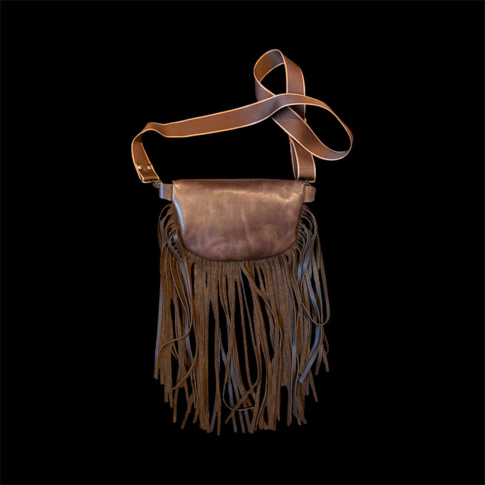 Twisted R Leather Western Tooled Light Brown Fanny Pack Purse with Fringe – Made in Montana, USA