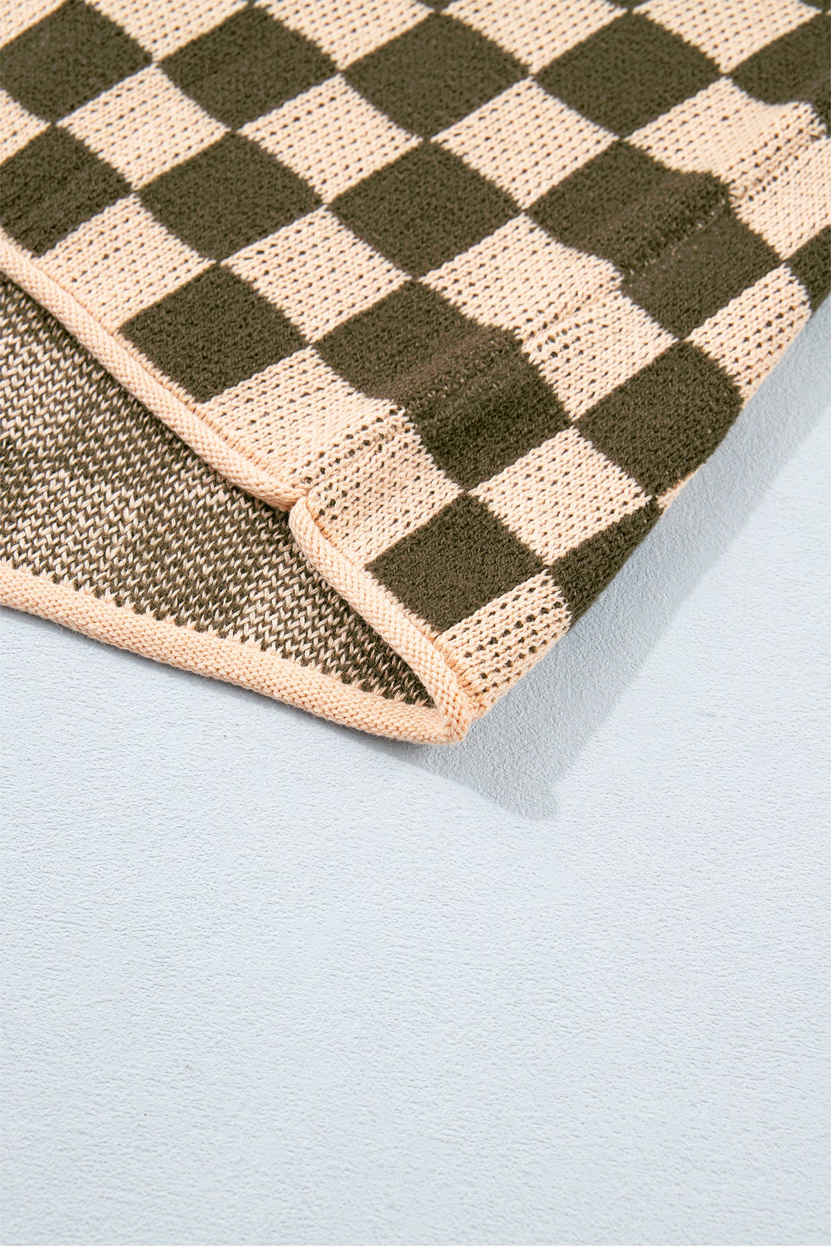 Brown Two Tone Drop-Shoulder Checkered Knit Sweater