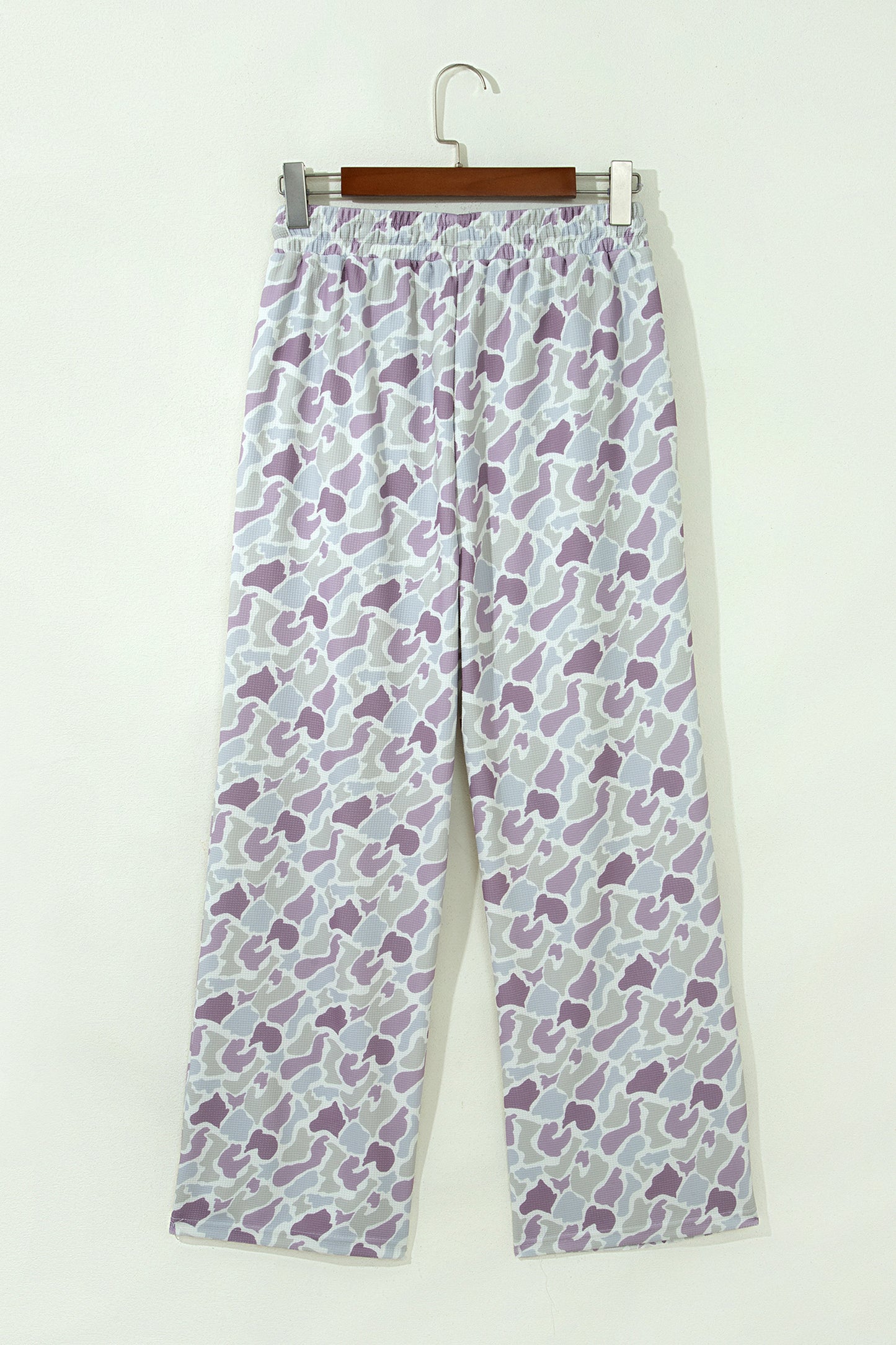 Green Camo Print Drawstring Loose Fit Full Length Pants