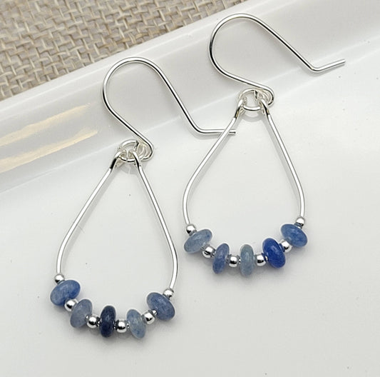 Blue Aventurine and Silver Teardrop Hoop Earrings