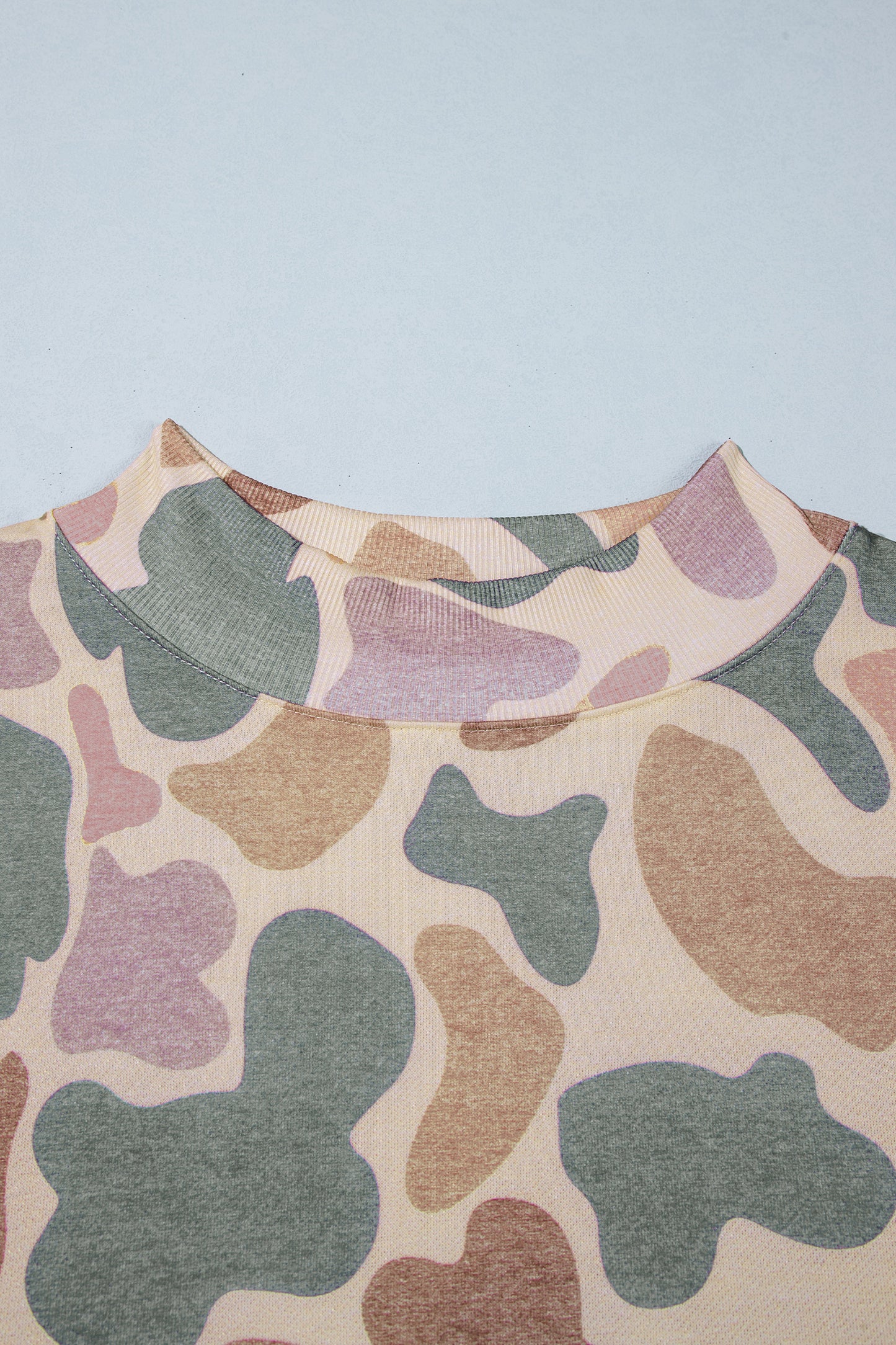 Multicolor Camo Print Oversized Mock Neck Sweatshirt 1X–4X