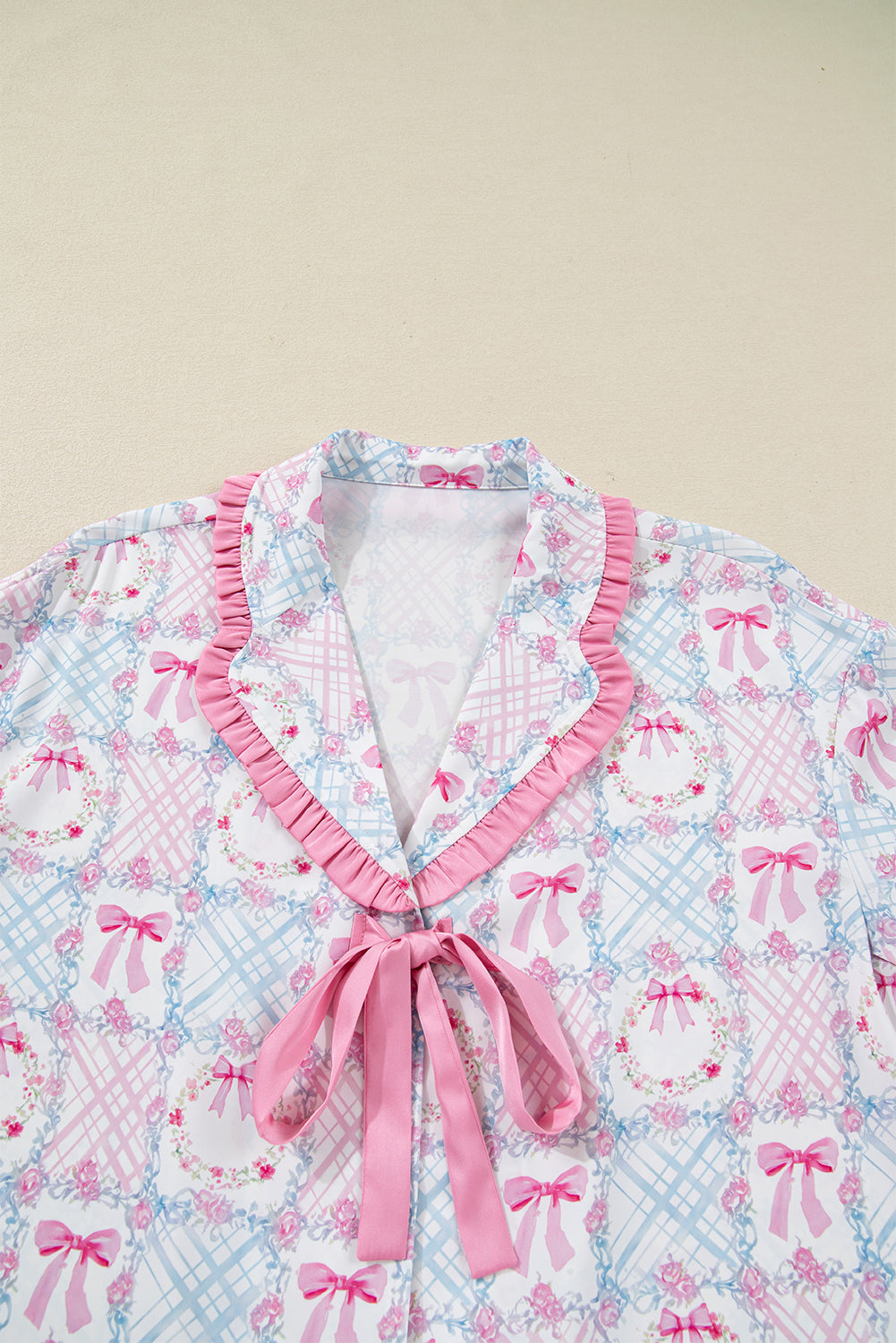 🎀 Pink Bow Wreath Pajama Set