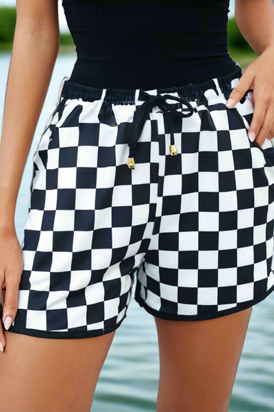 Checkered Drawstring  Shorts