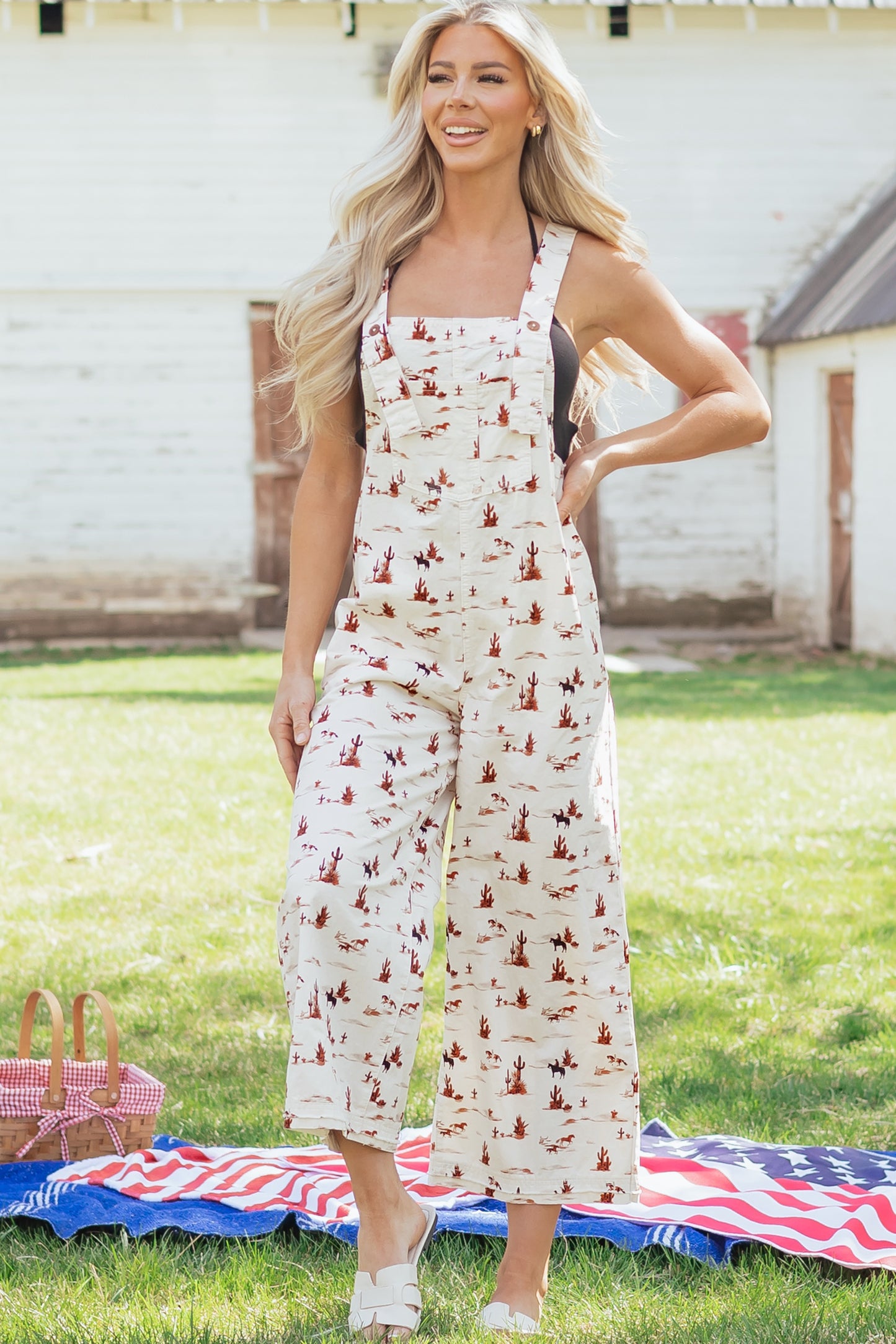 Free Rein Western Printed Jumpsuit – Relaxed Fit Cotton Dungarees