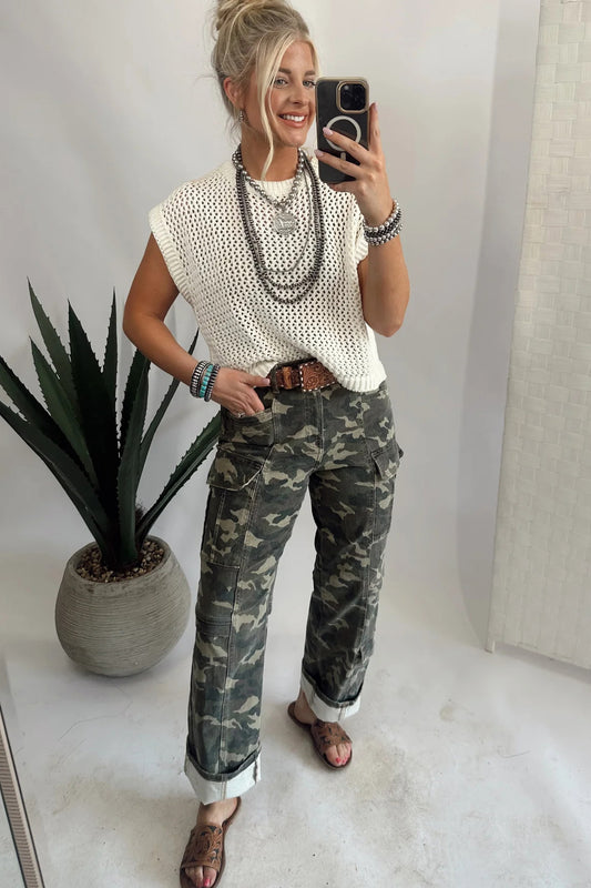 Camo Cargo Denim Jeans with Multi Pockets — S–XL