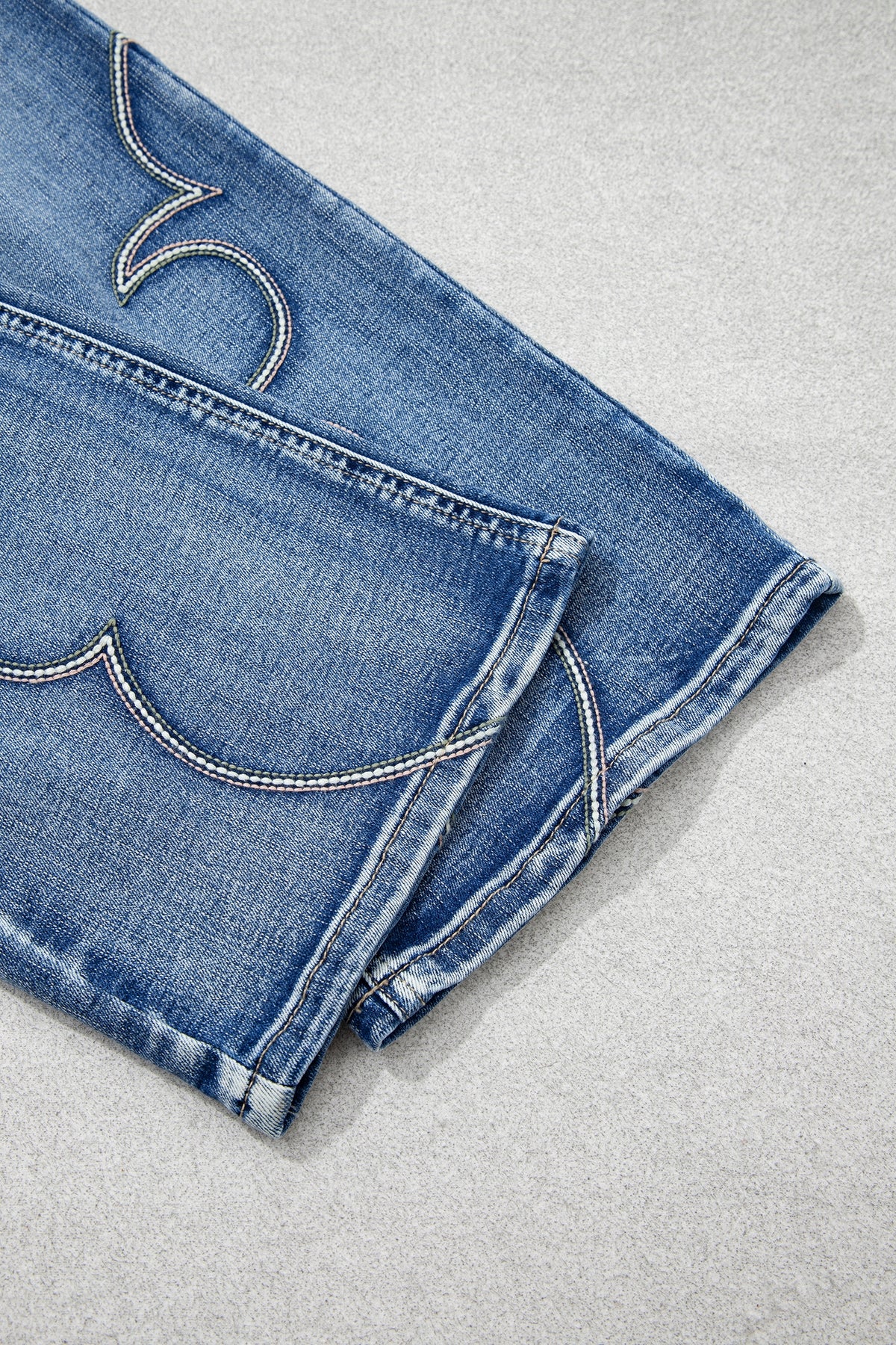 Blue Western Embroidered Flare Jeans