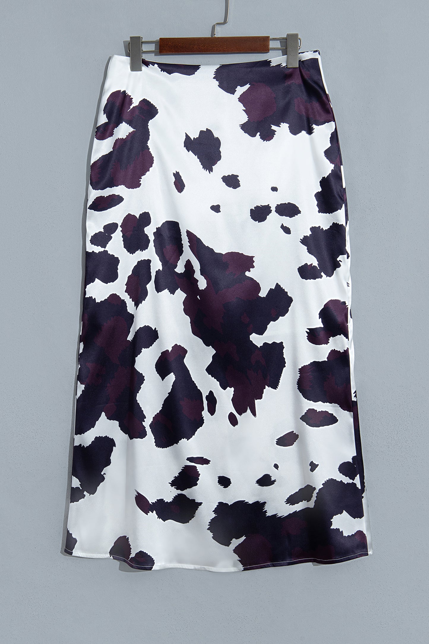 Cow Print Zip-Up Midi Skirt