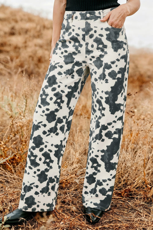 Cow Print Full-Length Jeans