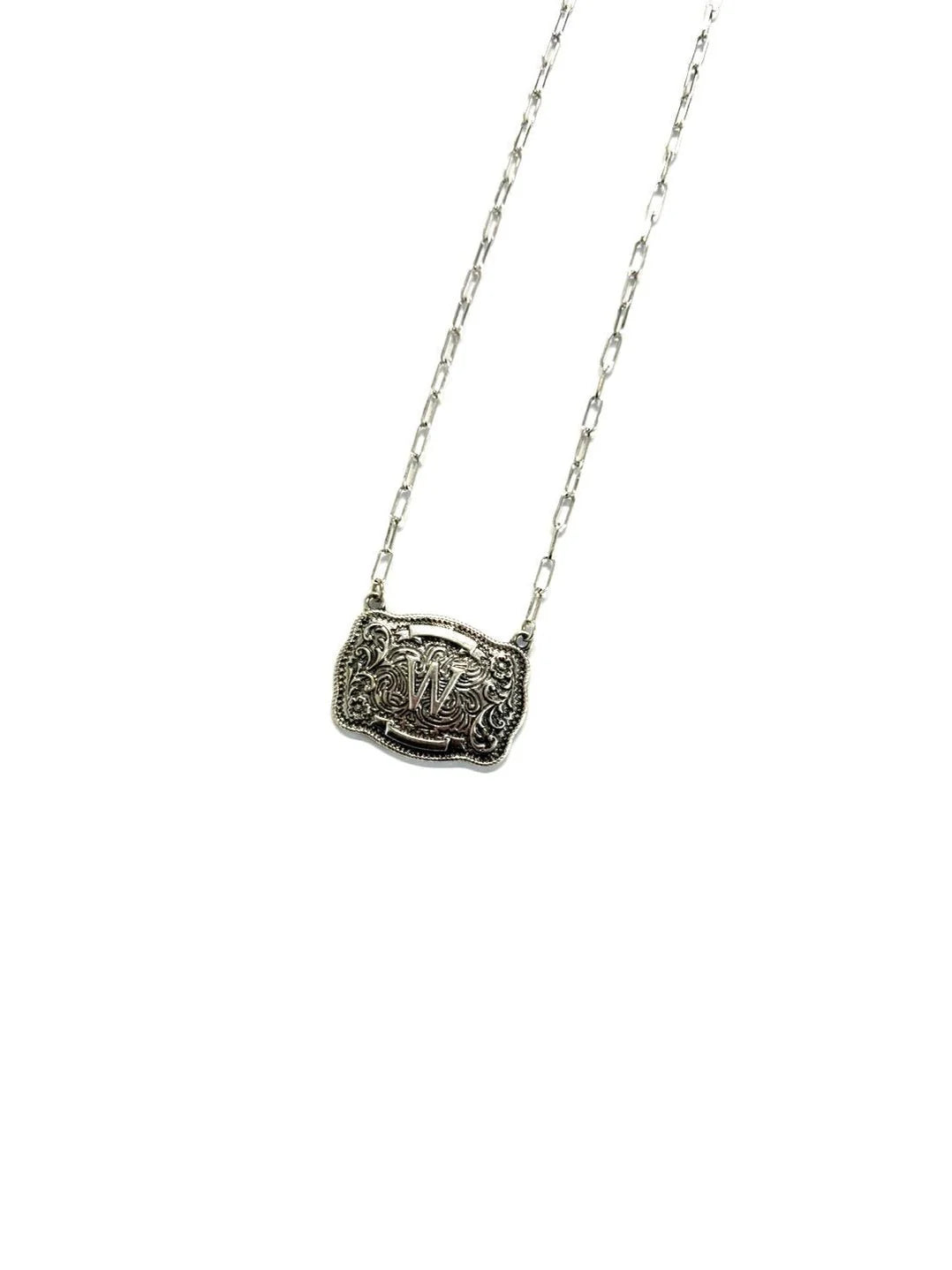 Belt Buckle Initial Necklace