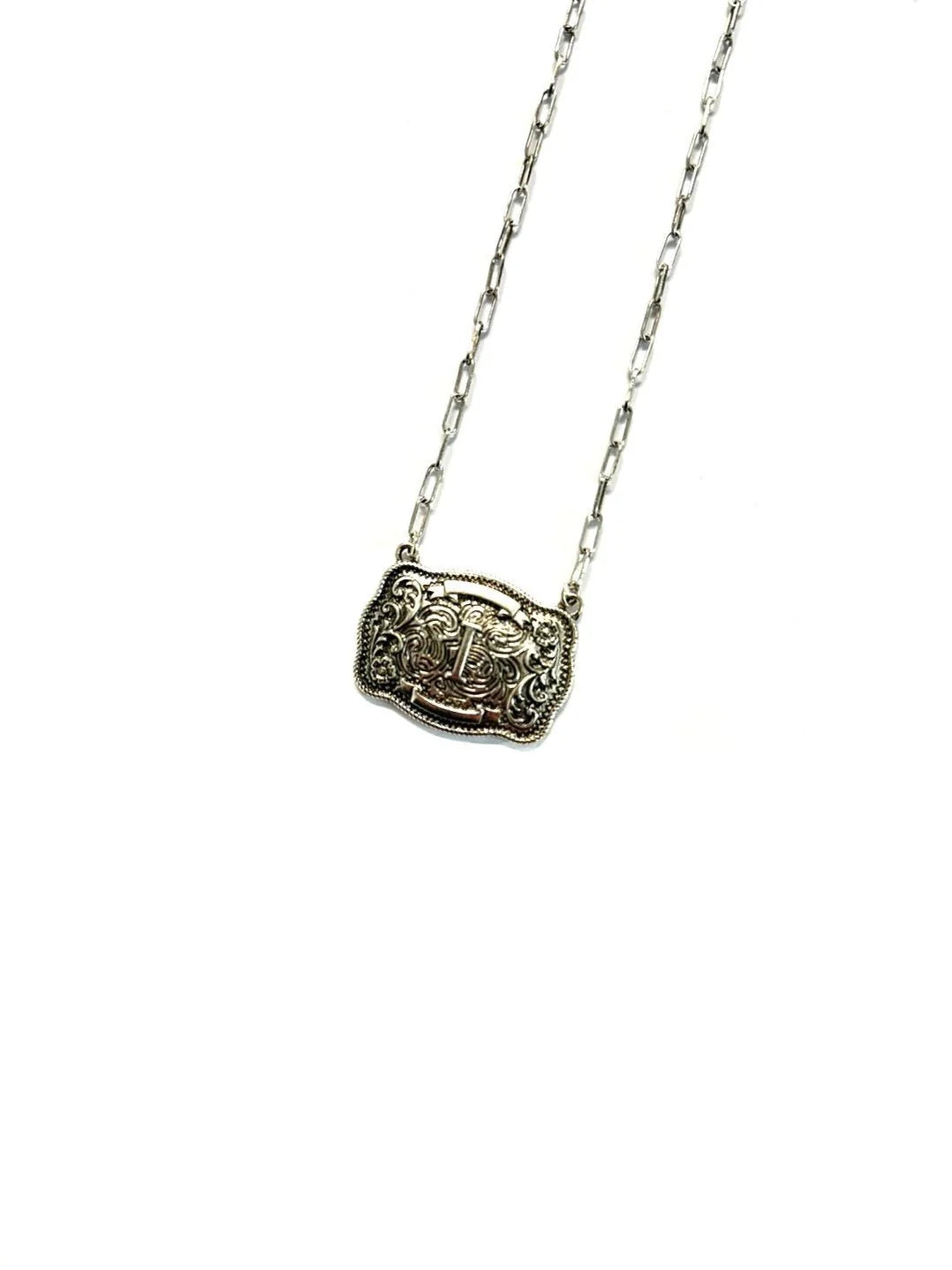 Belt Buckle Initial Necklace