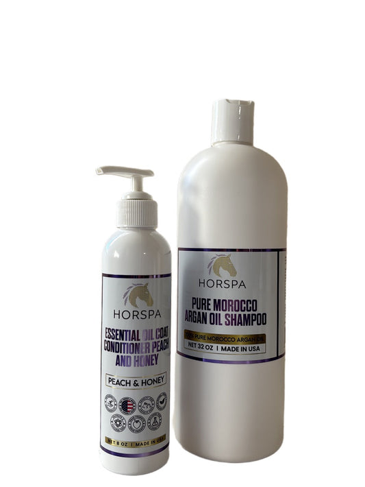 Combo Pure Morocco Argan Oil Shampoo 32oz plus Essential Oil Coat Conditioner Peach and Honey 16oz with Sponge applicator